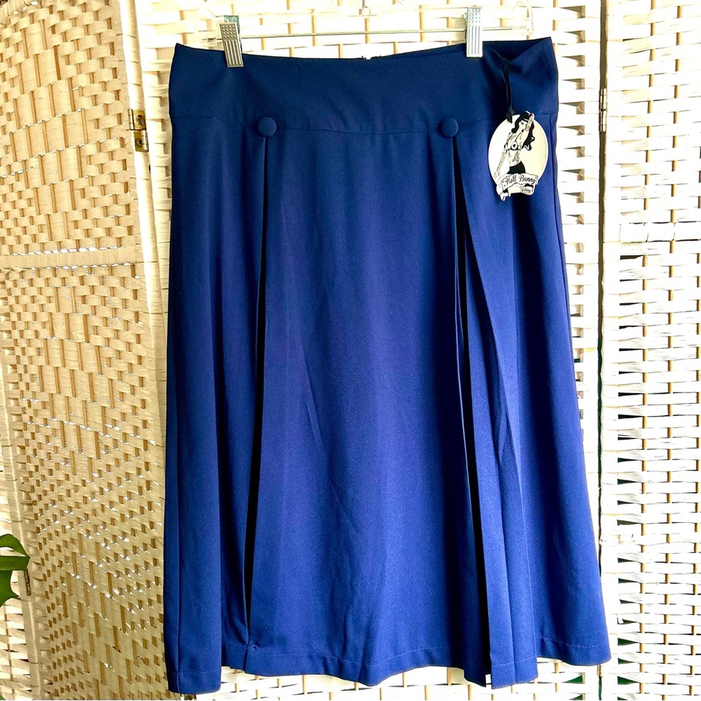 Blue retro skirt with pleats and buttons size large women’s